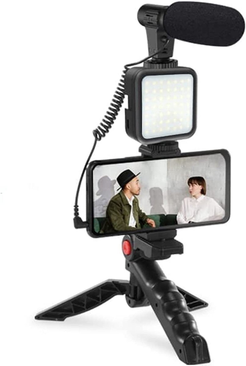 Borvat® | Vlogger KIT | Like Me | Smartphone houder| Light 36 LED | Stereo Shotgun Microfoon | Tripod met Grip