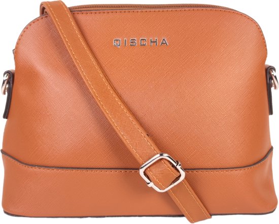 Sac bandoulière Qischa® - saffiano - camel/marron - bandoulière longue réglable