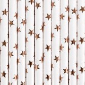 Partydeco Pailles - papier - 20x - étoiles blanc/or rose - 19,5 cm - pailles