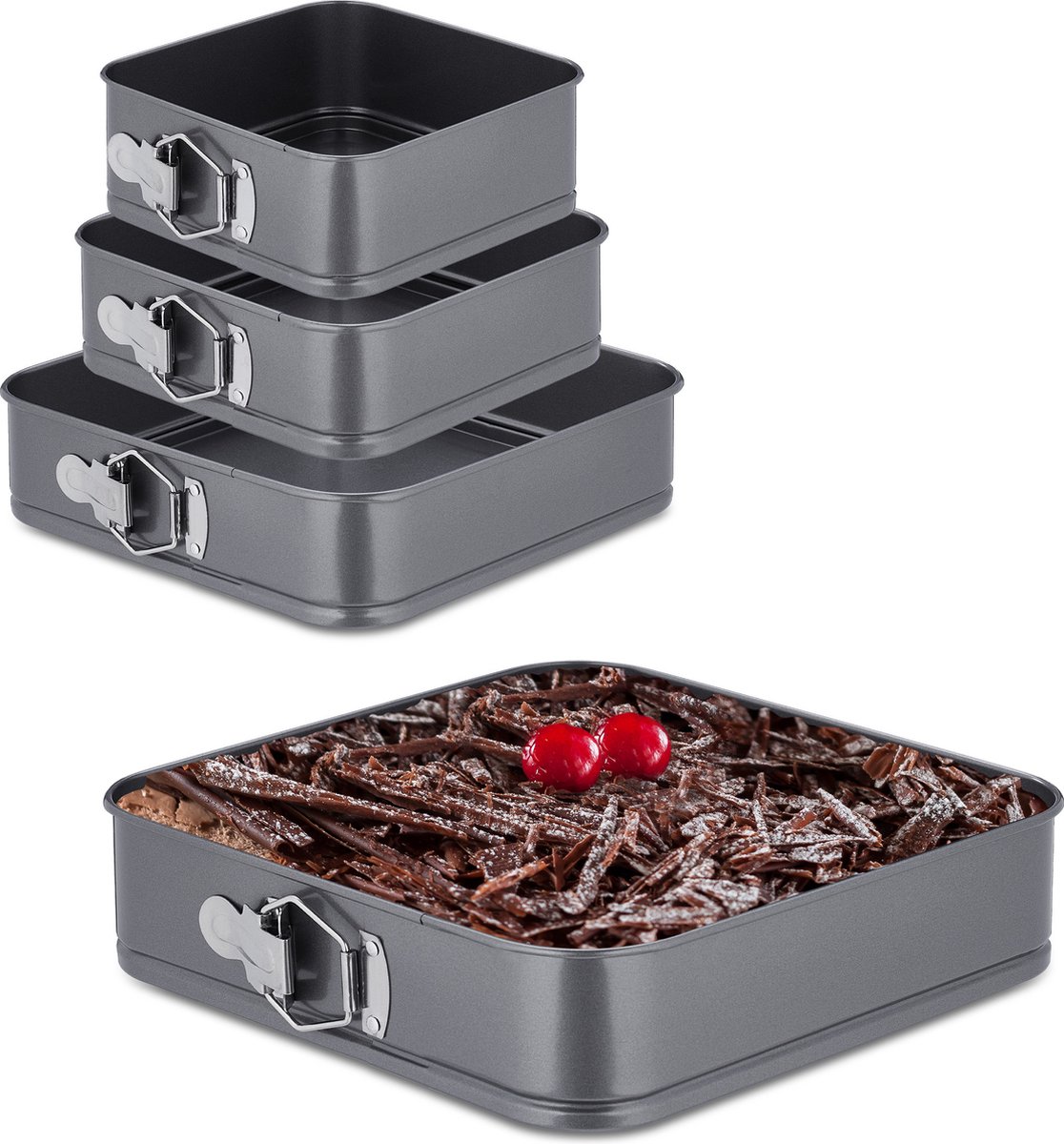 Relaxdays springvormen - set van 4 - bakvorm vierkant - taartvormen 18 / 20 / 26 / 28 cm