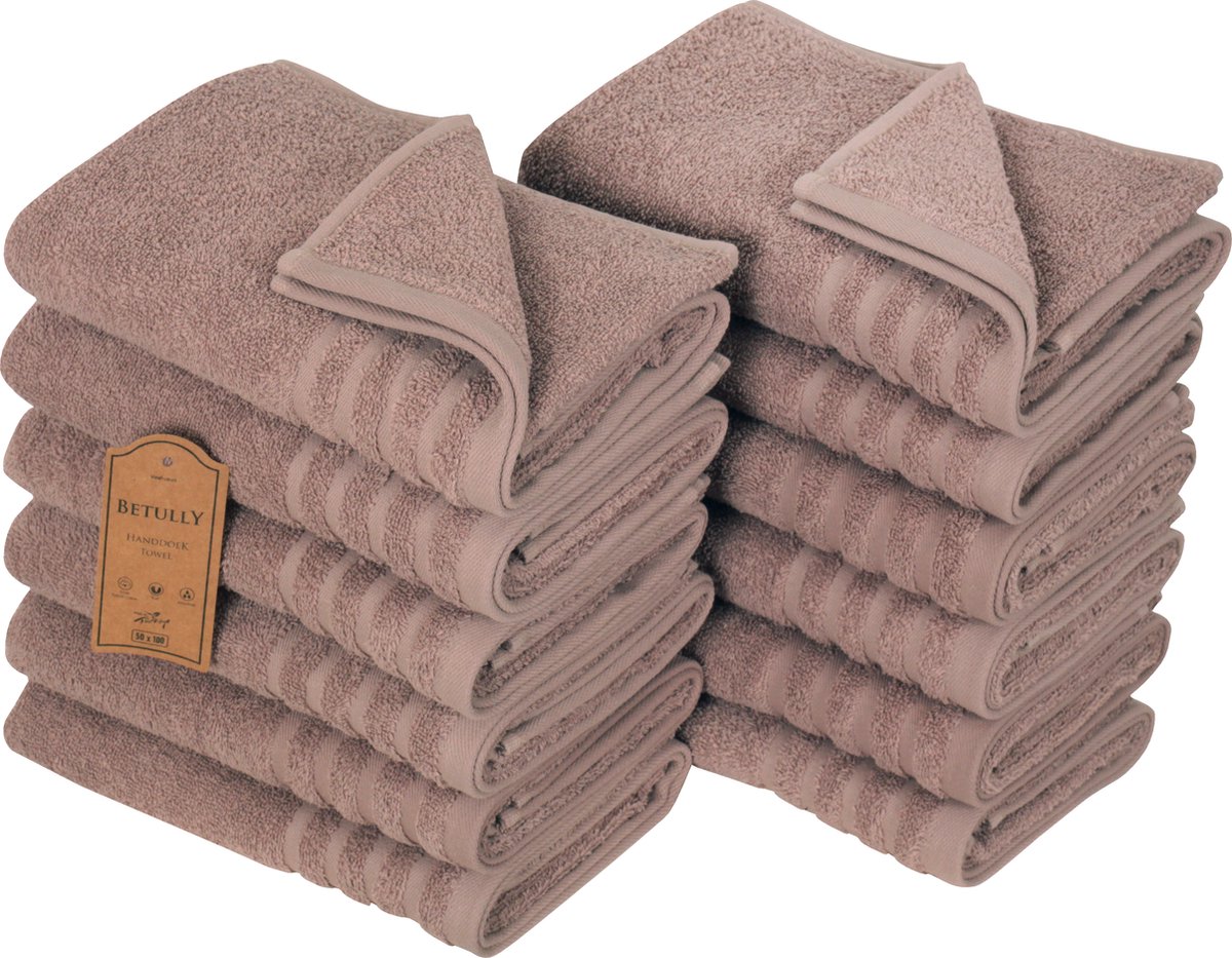 Veehaus Wadelan- Handdoeken 50 x 100 cm - set van 12 - Hotelkwaliteit – Zware kwaliteit 500 g/m2 Beige