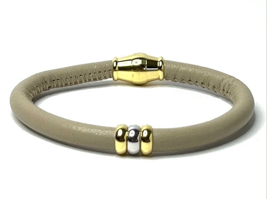 Nieuw! Jolla - dames armband zilver - leer - magneetsluiting - bedels - tweekleurig - Single Ladies Gold - Taupe