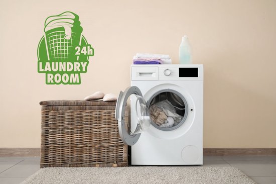 sarcoom Kaliber Skiën Stickerheld - Muursticker Laundry room 24h - Wasruimte - Wassen - met volle  wasmand -... | bol.com