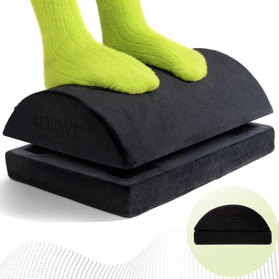 Rewave Footrest - Repose-pieds ergonomique pour bureau - Repose-pieds réglable - Travail à la maison ou au bureau - Premium - Zwart de Luxe