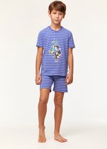 Woody pyjama jongens/heren - blauw - gestreept - toekan - 231-1-PZA-Z/915 - maat 140