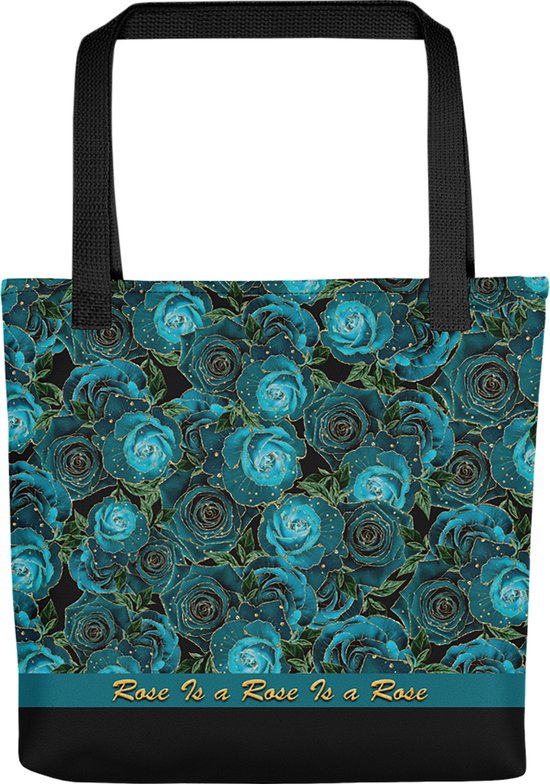 Tote Bag - Tas - Bloemen Rozen Print - Zwart Blauw - Maat 38 x 38 cm