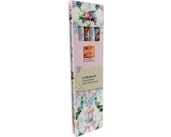 Bekking & Blitz - Set van 6 HB potloden - met kleurrijke kunst bedrukt - in kartonnen doosje - inclusief gum – Bloemen - Flowers - Musée du Papier Peint Rixheom Frankrijk