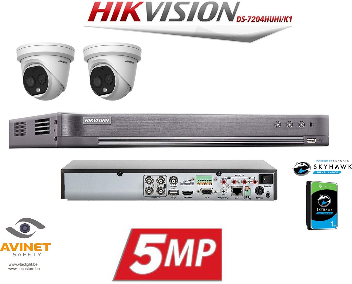 Hikvision Full HD 5MP Beveiligingscamera Kit Inclusief 2 Outdoor Turret Camera's + 1TB HARDE SCHIJF.