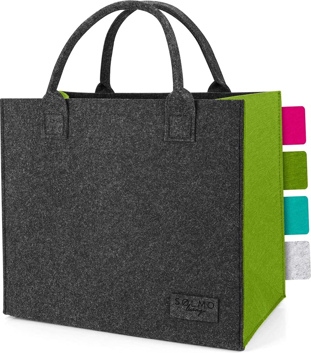 Vilten tassen, boodschappentas, 2 stuks, 40 x 30 x 20 cm, vilten tas, shopper, vilten opvouwbare draagtas voor outdoor trips, picknick, winkelen buiten (donkergrijs