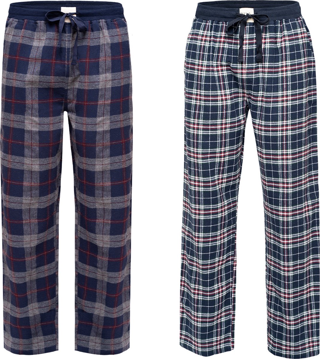 Phil & Co Heren Pyjamabroek Lang Geruit Flanel 2-Pack Rood / Blauw - Maat M
