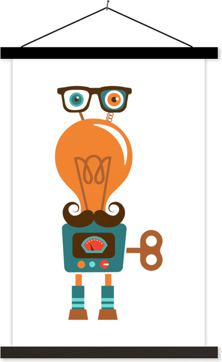 Posterhanger incl. Poster 40x60 cm - Schoolplaat - Robot - Bril - Gloeilamp - Snor - Kinde