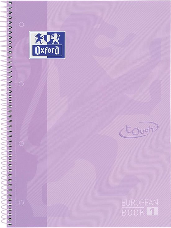 Oxford École Europeanbook - carnet - bordure colorée - A4+ - ligne - 80 feuilles - 4 trous - couverture rigide - violet pastel
