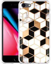 iPhone 8 Hoesje Black-white-gold Marble - Designed by Cazy