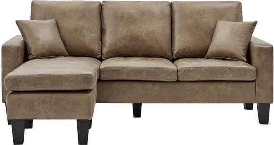 Canapé d'angle réversible - Cuir marron - L 194 x P 139 x H 83 cm - Nevada - Pieds métal