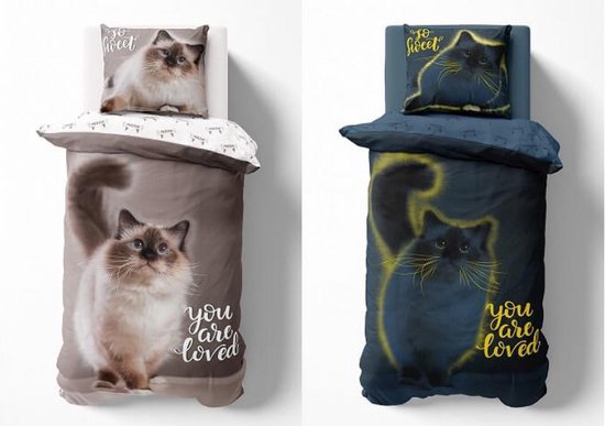 TACOKI Beddengoed 220 x 240 cm, kattenpatroon, 3D-patroon TACOKI Beddengoed 220 x 240 cm, kattenpatroon, 3D-patroon