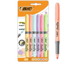 BIC Surligneur Grip Surligneurs pastel avec pointe biseautée réglable - Couleurs assorties - Lot de 6