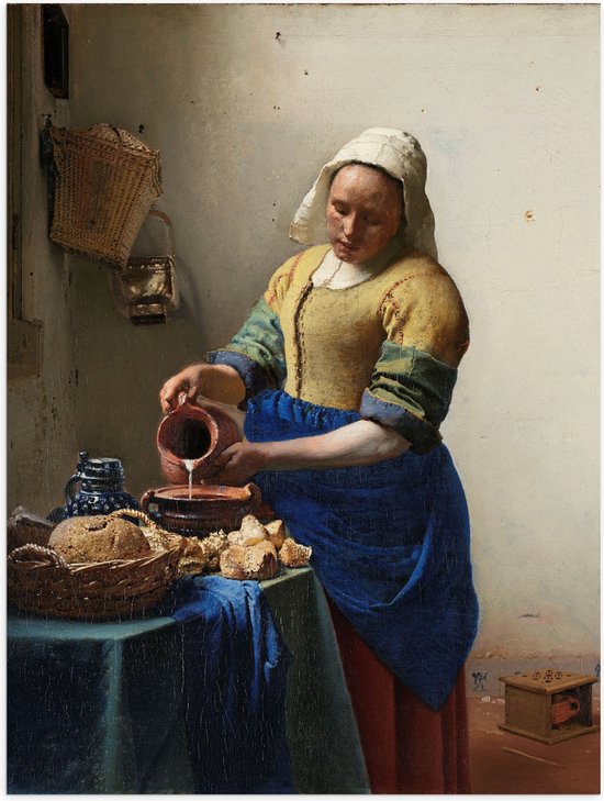 Poster Glanzend – Het melkmeisje, Johannes Vermeer, ca. 1660 - 30x40 cm Foto op Posterpapier met Glanzende Afwerking