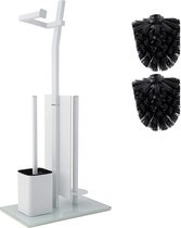 Smartpeas® Toiletrolhouder - Wit - Roestvrij Staal - Glazen Voet - 32X20X70 cm - Eenvoudige Montage - 1 en 2 Verwisselbare Toiletborstels