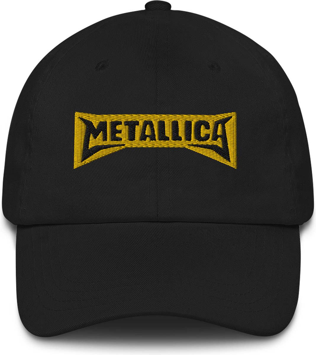 Yupoong - Heren Baseball Cap - Dames Pet - Geborduurd Geel Metallica Logo - Zwart - 1 Maat (verstelbaar)