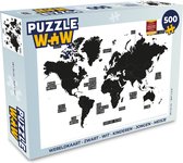 Puzzel Wereldkaart - Zwart - Wit - Kinderen - Jongen - Meisje - Legpuzzel - Puzzel 500 stukjes