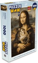 Puzzel Mona Lisa - Kat - Leonardo da Vinci - Vintage - Kunstwerk - Oude meesters - Schilderij - Legpuzzel - Puzzel 1000 stukjes volwassenen