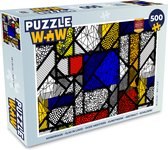 Puzzel Mondriaan - Glas in lood - Oude Meesters - Kunstwerk - Abstract - Schilderij - Legpuzzel - Puzzel 500 stukjes