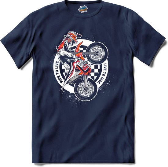 Live To Ride | Mountain Bike - Fiets - Bicycle - T-Shirt - Unisex - Navy Blue - Maat L
