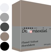 Bol.com Droomtextiel Flanel Velvet Velours Hoeslaken Taupe Lits-Jumeaux 180x200 cm - Hoogwaardige Kwaliteit - Fluweel Zacht aanbieding