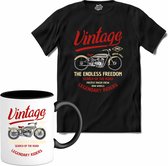 The Endless Freedom | Motor - Hobby - Vintage - T-Shirt met mok - Unisex - Zwart - Maat XXL