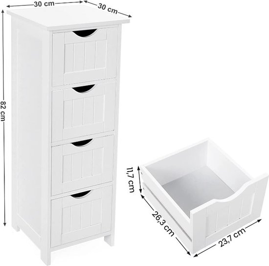 MIRA Home - Badkamerkast - Kolomkast Badkamer - Badkamermeubel - MDF - Wit - 30x30x82