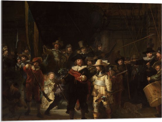 Acrylglas - De Nachtwacht, Rembrandt van Rijn, 1642 - Oude Meesters - 80x60 cm Foto op Acrylglas (Wanddecoratie op Acrylaat)