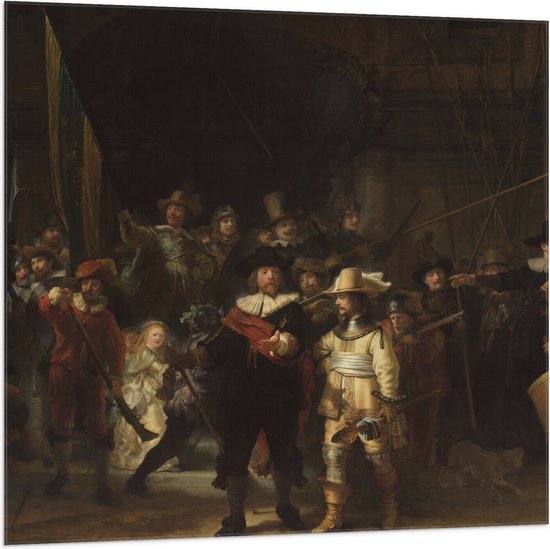 Vlag - De Nachtwacht, Rembrandt van Rijn, 1642 - Oude Meesters - 100x100 cm Foto op Polyester Vlag