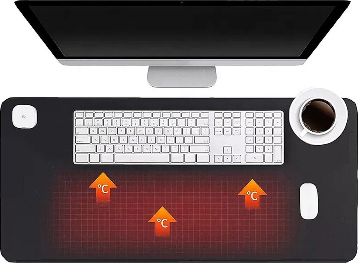 DOKX Verwarmde muismat - Verwarmde bureau Onderlegger - infrarood - zwart - Muismat - Voor Koude Handen - LCD scherm - 3 Standen