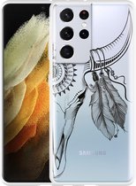 Hoesje Geschikt voor Samsung Galaxy S21 Ultra Boho Buffalo Skull
