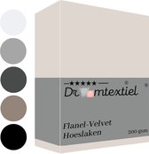 Bol.com Droomtextiel Flanel Velvet Velours Hoeslaken Crème Tweepersoons 140x200 cm - Hoogwaardige Kwaliteit - Fluweel Zacht aanbieding