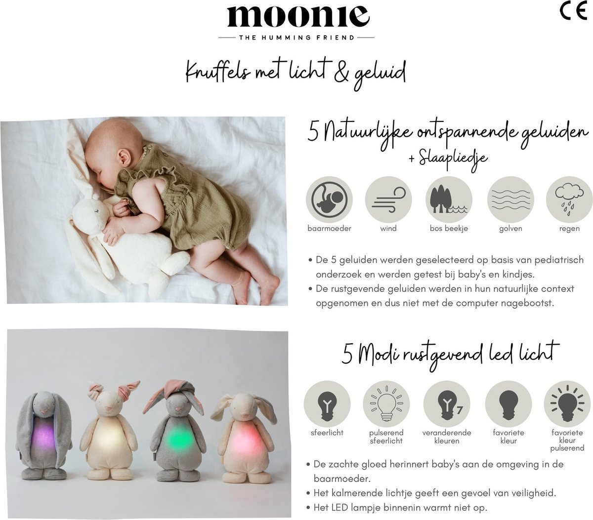Moonie Knuffel Humming Bear Cappuccino - Met licht en geluid - USB oplaadbaar — afbeelding 2