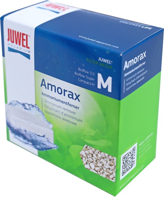Doos van Juwel Amorax ammoniumverwijderaar, maat M. Met filtermedia en water.