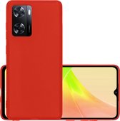 Hoes Geschikt voor OPPO A57s Hoesje Cover Siliconen Back Case Hoes - Rood