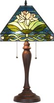 Tiffany Tafellamp 31x31x61 cm Groen Blauw Glas Kunststof Vierkant Bloemen Tiffany Bureaulamp Tiffany Lampen Glas in Lood