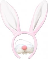 Diadème lapin de Pâques/oreilles de lapin rose/blanc avec dents/museau pour adulte