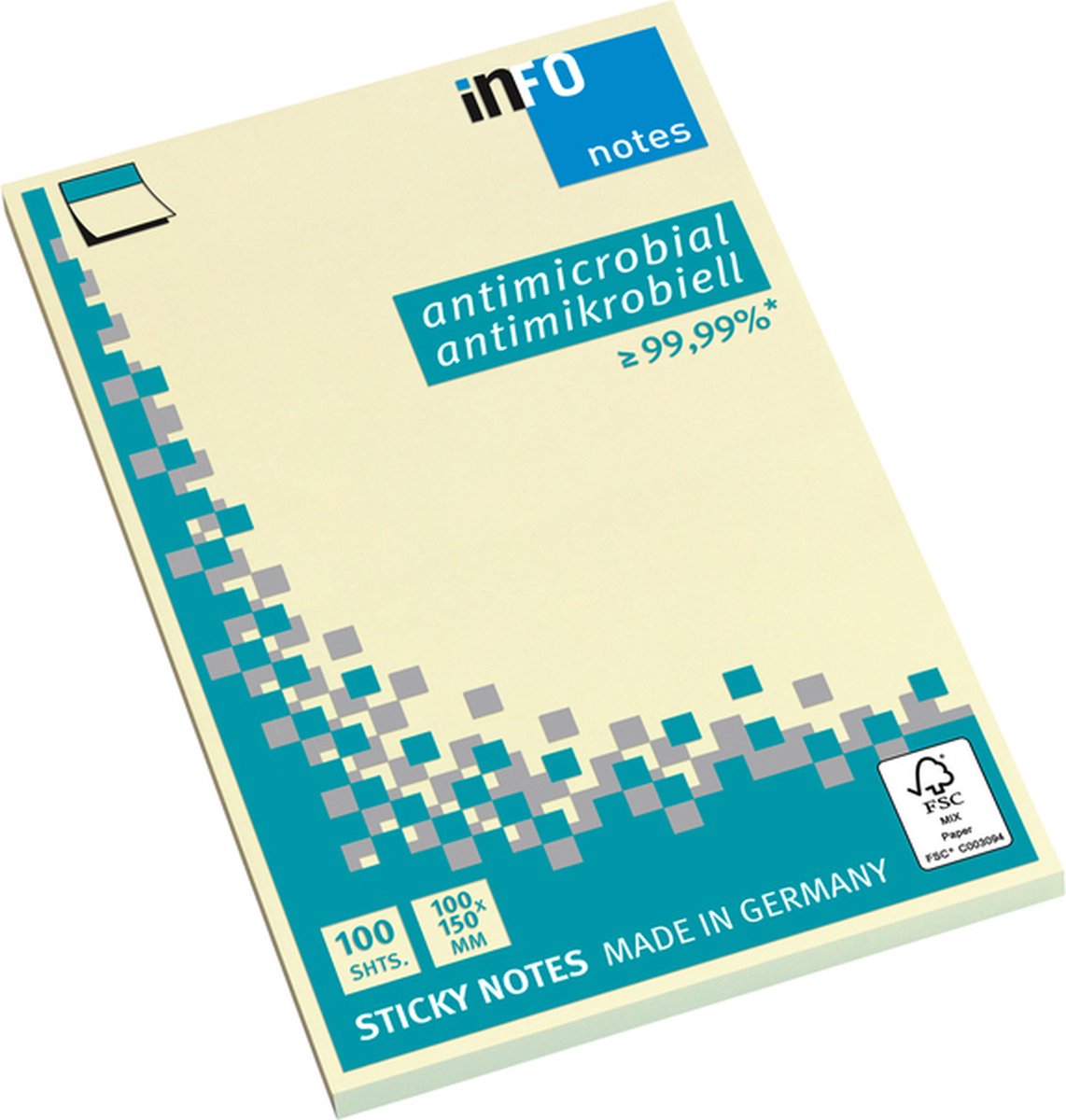 Memoblok Info Notes antimicrobiëel 100x150mm geel - 12 stuks