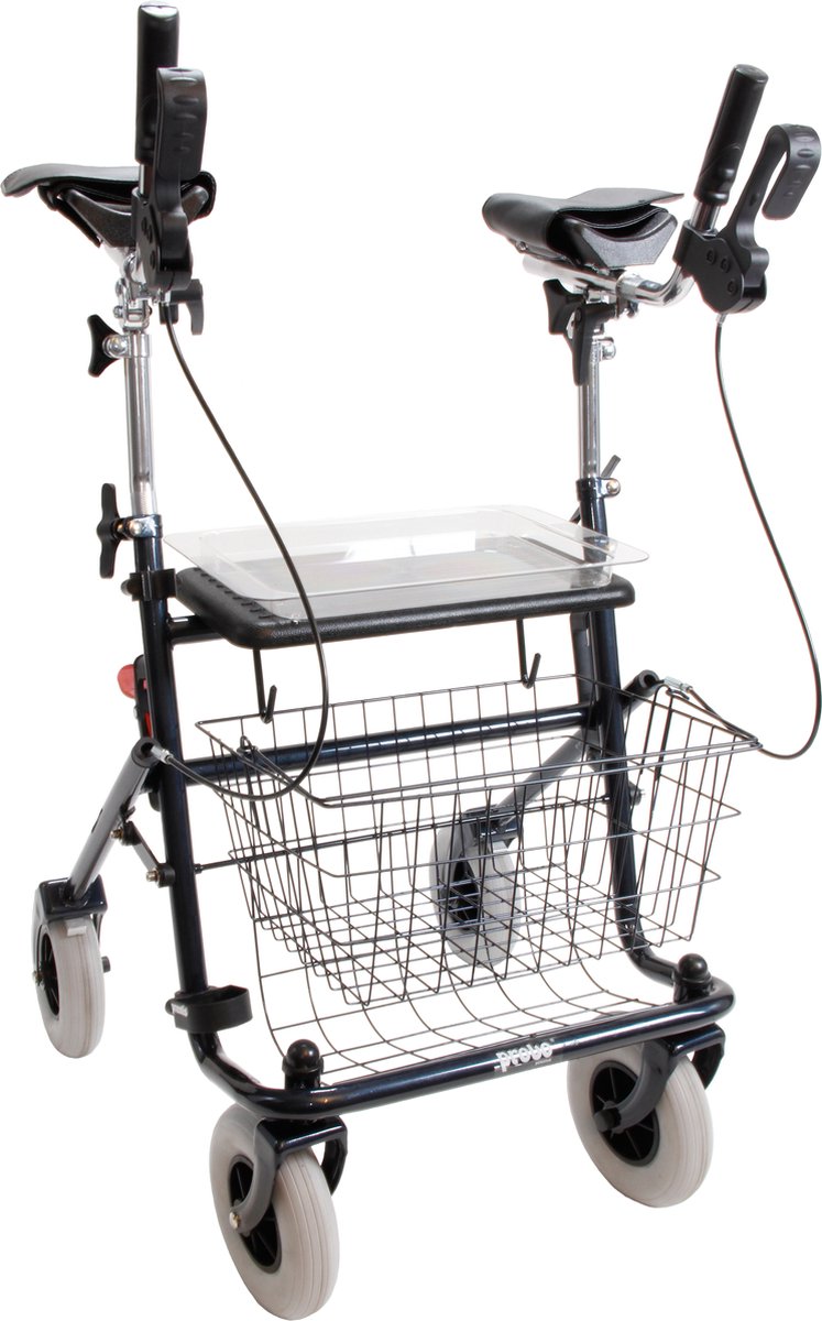 Goedkoopste Premis Provo - Rollator - 2de Generatie - Voorzien van Verkorte Onderarmschalen - Metallic Zwart