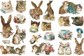 images vintage Chats Rabbit poésie photos autocollants 3 feuilles