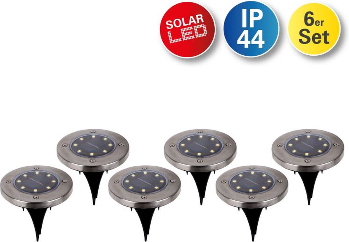 näve set van 6 LED grondpennen op zonne-energie Kian