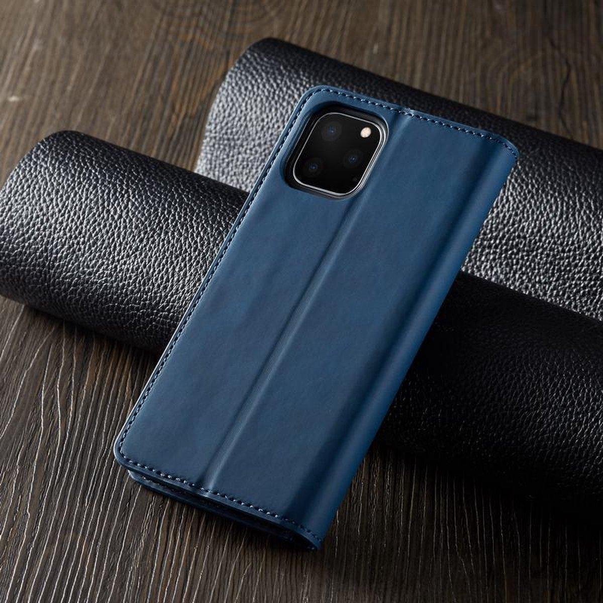 BukkitBow - Leather Case - Kunstleer - Card Case - Hoesje voor iPhone 14 Pro – Blauw