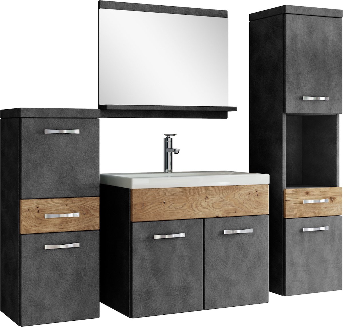 Badmeubelset Alba 60cm kastanje grijs met kastanje eiken compleet badkamermeubel
