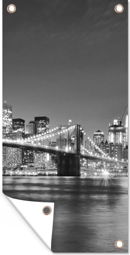 Tuinposter New York - Brug - Brooklyn - Zwart wit - Architectuur - 30x60 cm - Tuindoek - Buitenposter