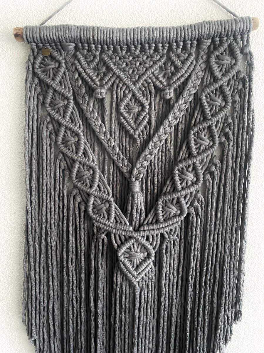 Macrame muur opknoping , home décor, bukuri wand decoratie - kleur nr 131 - antraciet