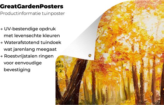 Tableau de jardin Tableau - Automne - Forêt - Peinture à l'huile - 60x80 cm - Affiche de jardin - Toile de jardin - Affiche d'extérieur