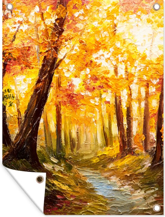 Tableau de jardin Tableau - Automne - Forêt - Peinture à l'huile - 60x80 cm - Affiche de jardin - Toile de jardin - Affiche d'extérieur